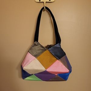 Harlequin evening bag. Expandable in multicoloured taffeta. NWOT